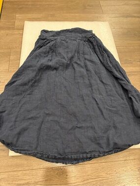 Women's Navy Linen A-Line Pull Up Skirt